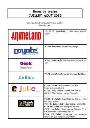 Revue De Presse Juillet Aout 2025