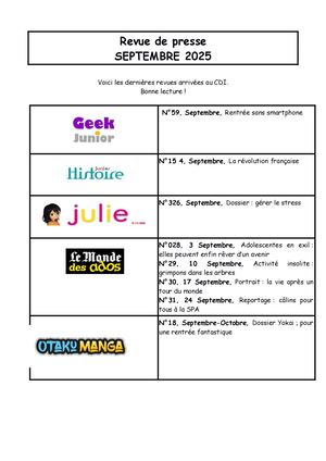 Revue De Presse Septembre 2025