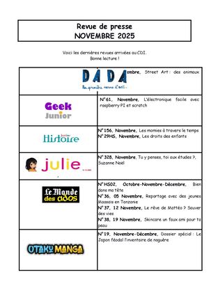 Revue De Presse Novembre 2025