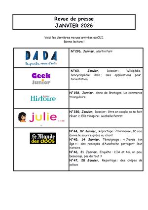 Revue De Presse Janvier 2026