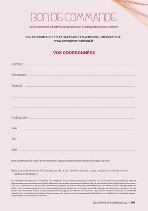 SEMAPHORE - Bon de commande 2026-2027