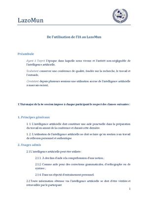 Charte d'utilisation de l'IA - LazoMun