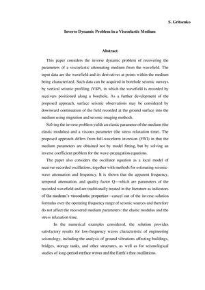 Inverse Dynamic Problem In A Viscoelastic Medium