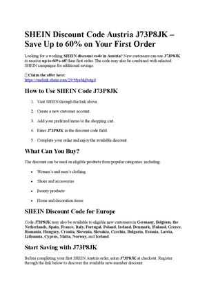 Shein Discount Code Austria "J73P8JK"