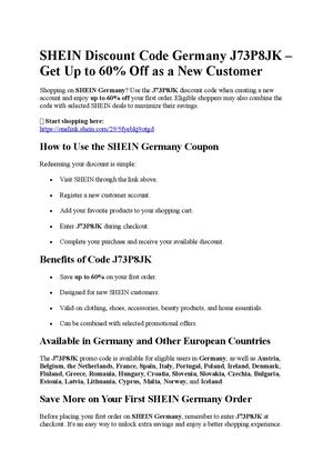 Shein Discount Code Germany "J73P8JK"