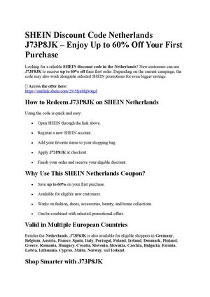 Shein Discount Code Netherlands "J73P8JK"