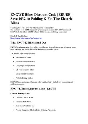 ENGWE Bikes Discount Code [EBUBE]