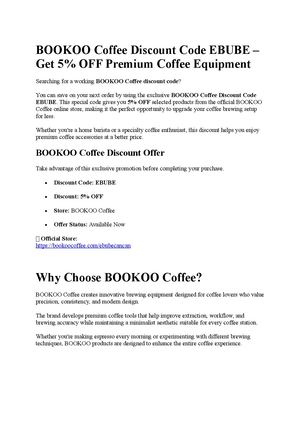 BOOKOO Coffee Discount Code "EBUBE" – Get 5% OFF Premium Coffee Equipment