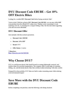 DYU Discount Code EBUBE – Get 10% OFF Electric Bikes
