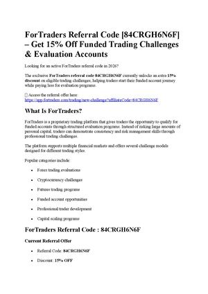 ForTraders Referral Code [84CRGH6N6F] – Save 15% on Trading Challenges and Funded Accounts