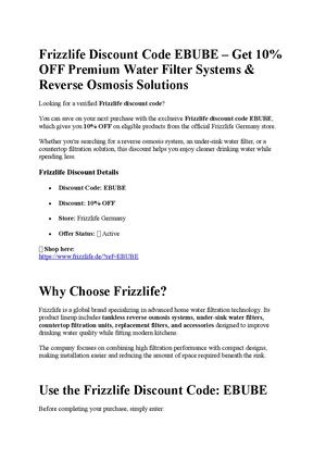 Frizzlife Discount Code EBUBE – Get 10% OFF Premium Water Filter Systems & Reverse Osmosis Solutions