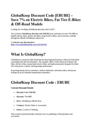 GlobalKeep Discount Code [EBUBE] – Save 7% on Electric Bikes, Fat Tire E-Bikes & Off-Road Models