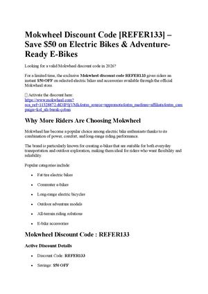 Mokwheel Discount Code [REFER133] – Save $50 on Electric Bikes