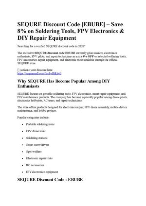 SEQURE Discount Code [EBUBE] – Save 8% on Soldering Tools, FPV Electronics & DIY Repair Equipment