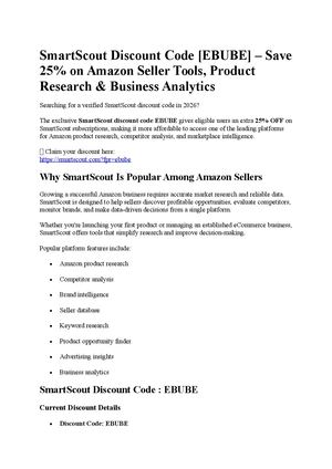 SmartScout Discount Code [EBUBE] – Save 25% on Amazon Seller Tools, Product Research & Business Analytics