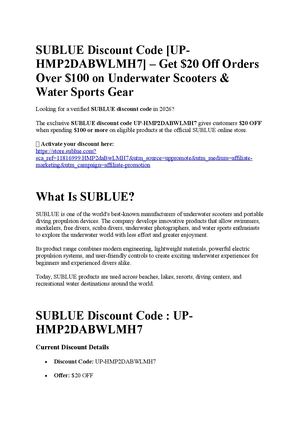 SUBLUE Discount Code [UP-HMP2DABWLMH7] – Get $20 Off Orders Over $100 on Underwater Scooters & Water Sports Gear