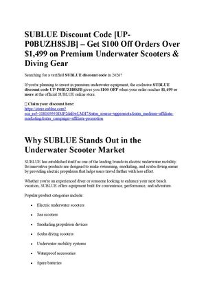 SUBLUE Discount Code [UP-P0BUZH8SJB] – Get $100 Off Orders Over $1,499 on Premium Underwater Scooters & Diving Gear