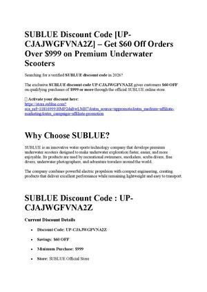 SUBLUE Discount Code [UP-CJAJWGFVNA2Z] – Get $60 Off Orders Over $999 on Premium Underwater Scooters