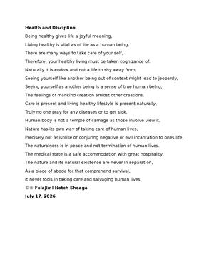 Health And Discipline
