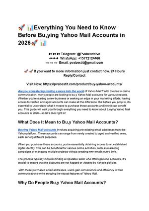 ???? ????Everything You Need To Know Before Bu,ying Yahoo Mail Accounts In 2026???? ????