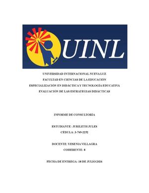 Informe de Consultoría Pedagógica:  Fortalecimiento los procesos de evaluación del aprendizaje desde el enfoque por competencias.