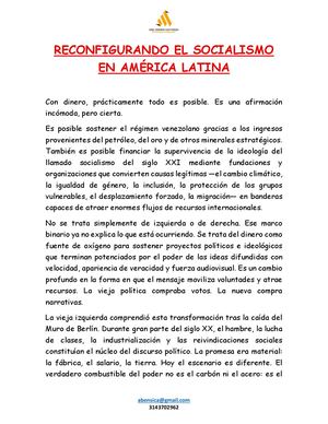 Reconfigurando El Socialismo En América Latina