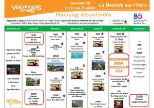 Programme Activités du 19 juillet au 26 juillet