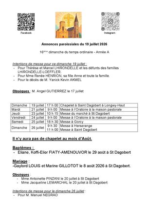2026 07 19 Annonces Paroissiales