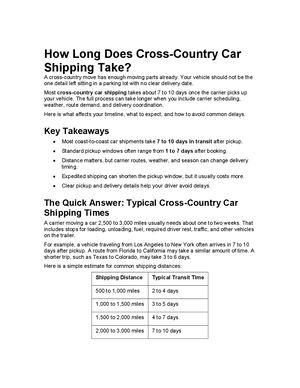 Guide to Cross-Country Car Shipping Timelines & Transit Times