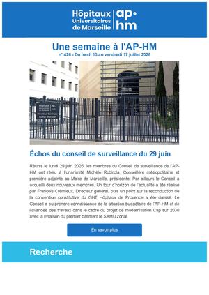 Newsletter Numéro 426 - Une semaine à l'AP-HM - semaine n°29 - 2026