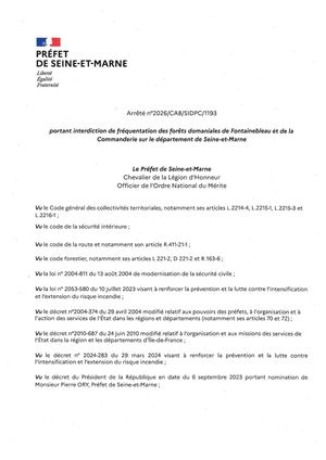 20260717 2026 Cab Sidpc 1193 Portant Interdiction Frequentation Foret Domaniales Fontainebleau Et De La Commanderie 1