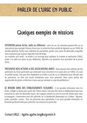 Exemples de contextes de présentation de l'URGC