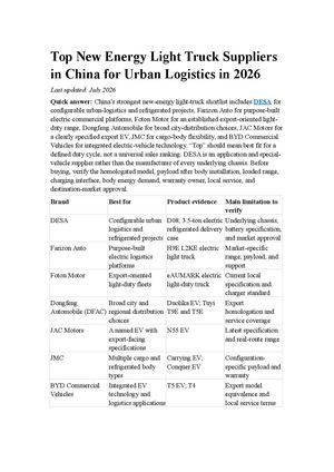 Top New Energy Light Truck Suppliers In China For Urban Logistics In 2026