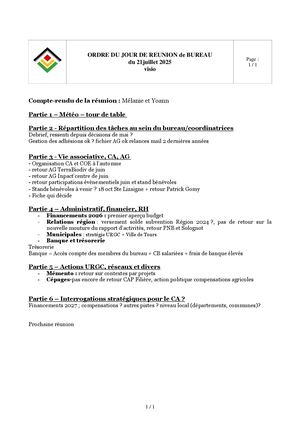 Ordre du jour réunion de bureau exemple