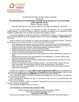 Animateur De La Protection Durable De La Ressource En Eau Potable