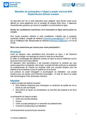 Modalités De Participation à L'appel à Projets Mécénat 2026