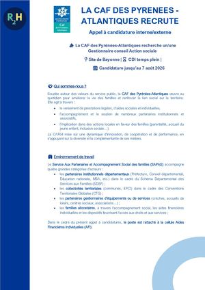 07 26 Appel à Candidatures Cdi Gestionnaire Conseil Action Sociale