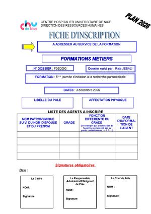 FICHE D'INSCRIPTION - PÔLES MC Et ADMINISTRATIF Journée De La Recherche Paramédicale 2026