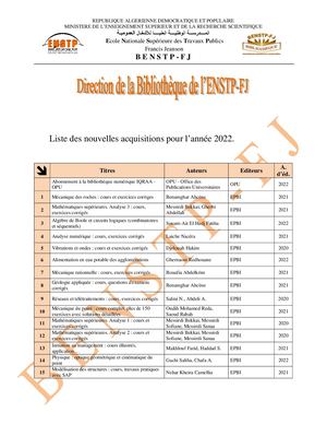 Liste Des Nouvelles Acquisitions Benstp 2022