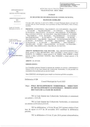 Taux taxe de séjour : délibération du conseil municipal du 9 avril 2026