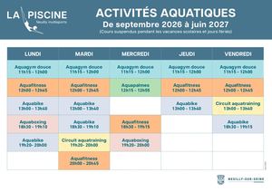 Programme des activités « aquatique et forme »  De septembre 2026 à juin 2027