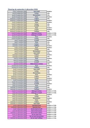 Planning Matinées RPE Sept à Dec
