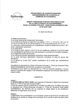 Arrêté Tour Poitou-Charentes 2026