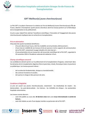 Fhu Gift Prix Meilleur Jeune Chercheur 2026