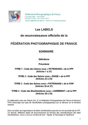 Réglement Label FPF 2026