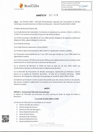 Fichier Parution Des Arrêtés 26 418 à 26 421 Du 20 07 2026
