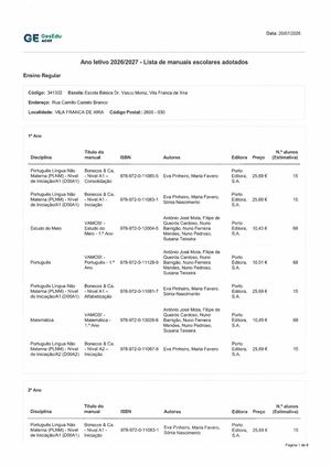 Lista Manuais Adotados da Escola Básica Dr. Vasco Moniz