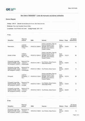 Lista Manuais Adotados da Escola Básica de Povos