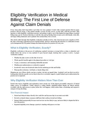 Eligibility Verification In Medical Billing