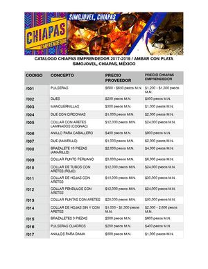 Catalogo Chiapas Emprendedor 2019 Ruta Del Ambar Precios
